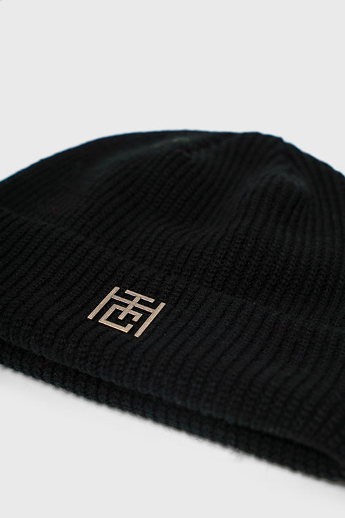 Emblem Ribbed Fisherman Beanie