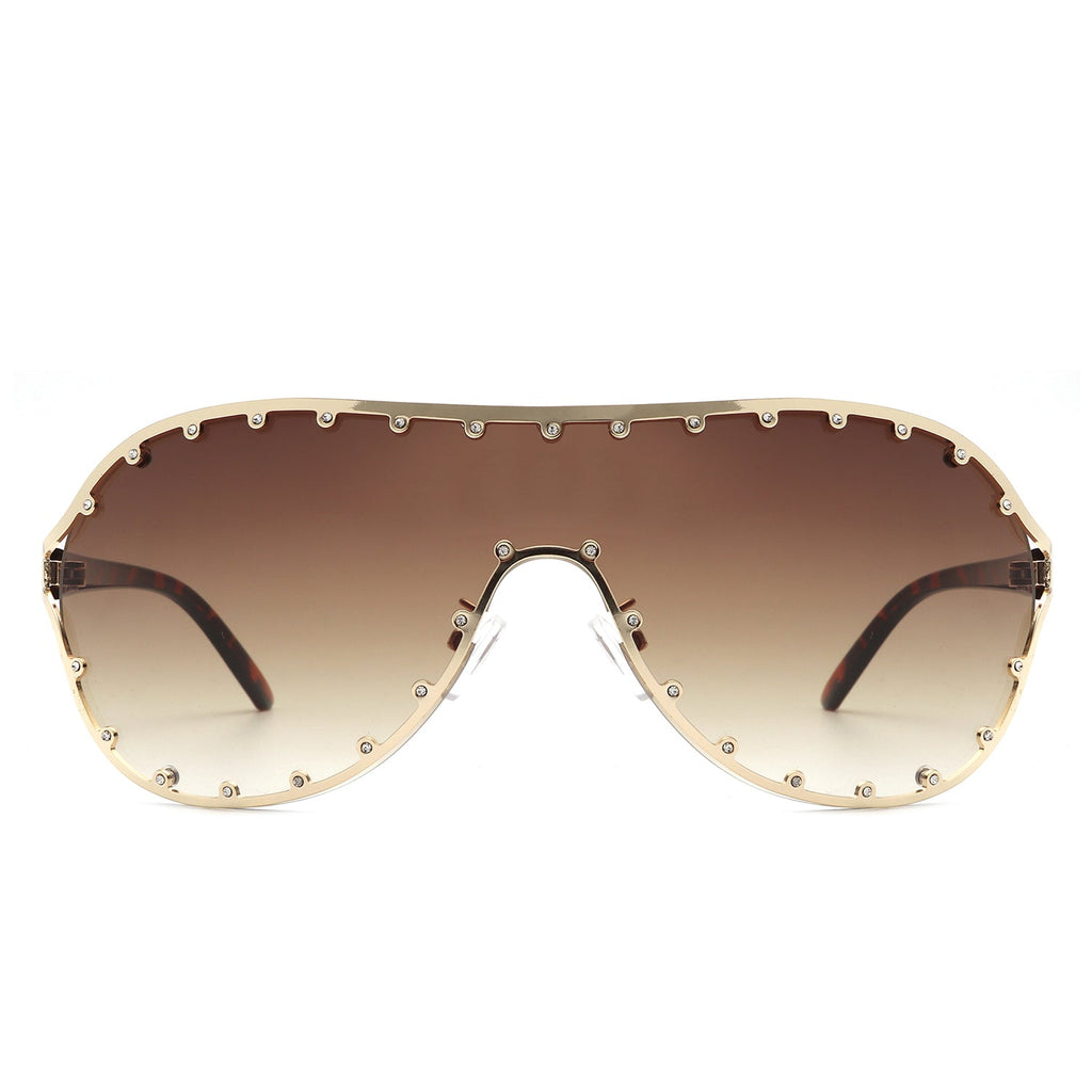 Evanesce - Oversized Aviator Rhinestone Design Women's Sunglasses