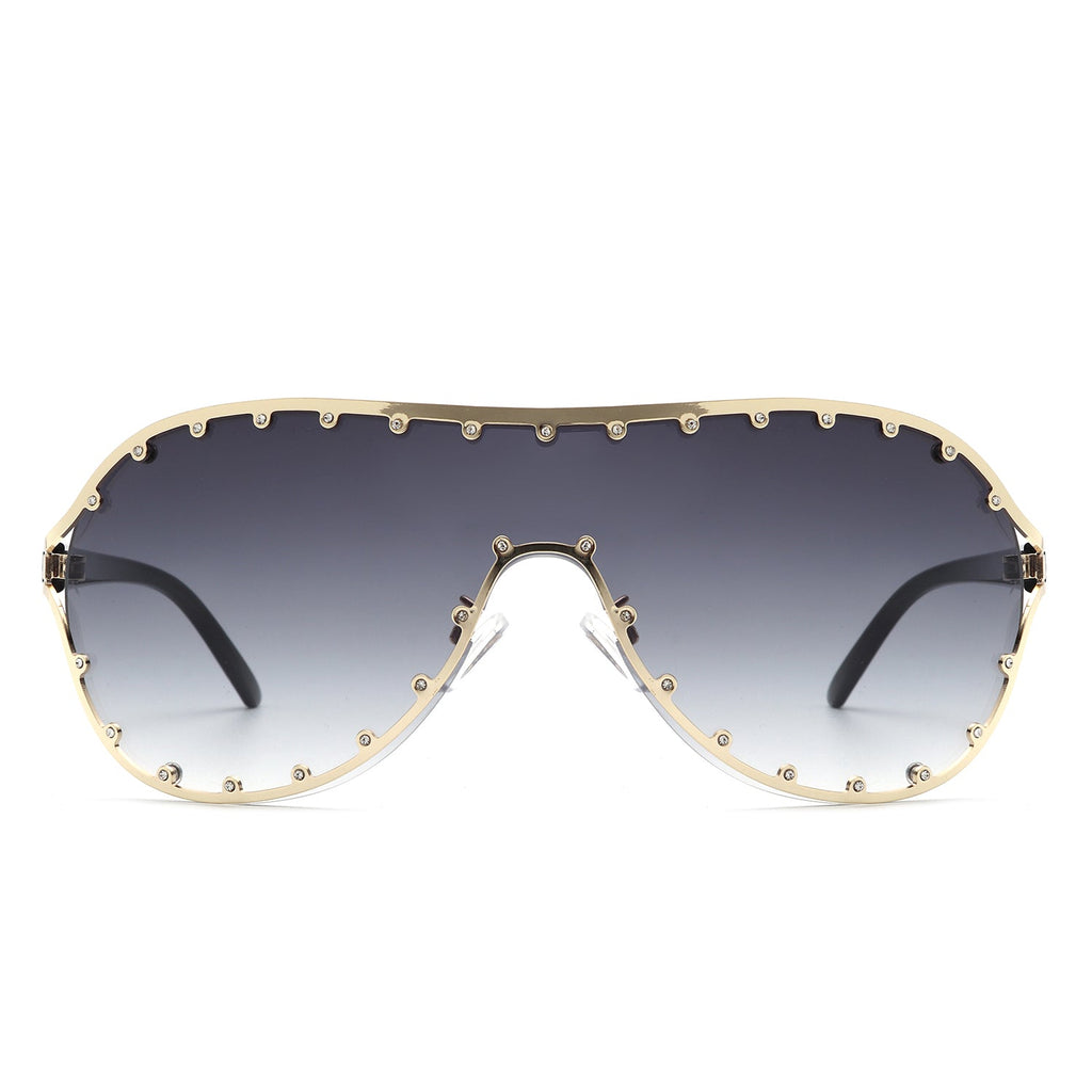 Evanesce - Oversized Aviator Rhinestone Design Women's Sunglasses